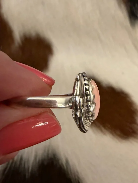 ❤️ Queen Pink Conch Gun Revolver Sterling Western By-Pass Floater Ring Adj 7.75+ - Picture 5 of 15